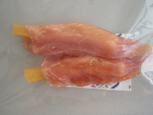 Soft chicken jerky with sweet potato twisted