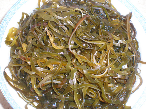 Sun dried kelp hydrated in water